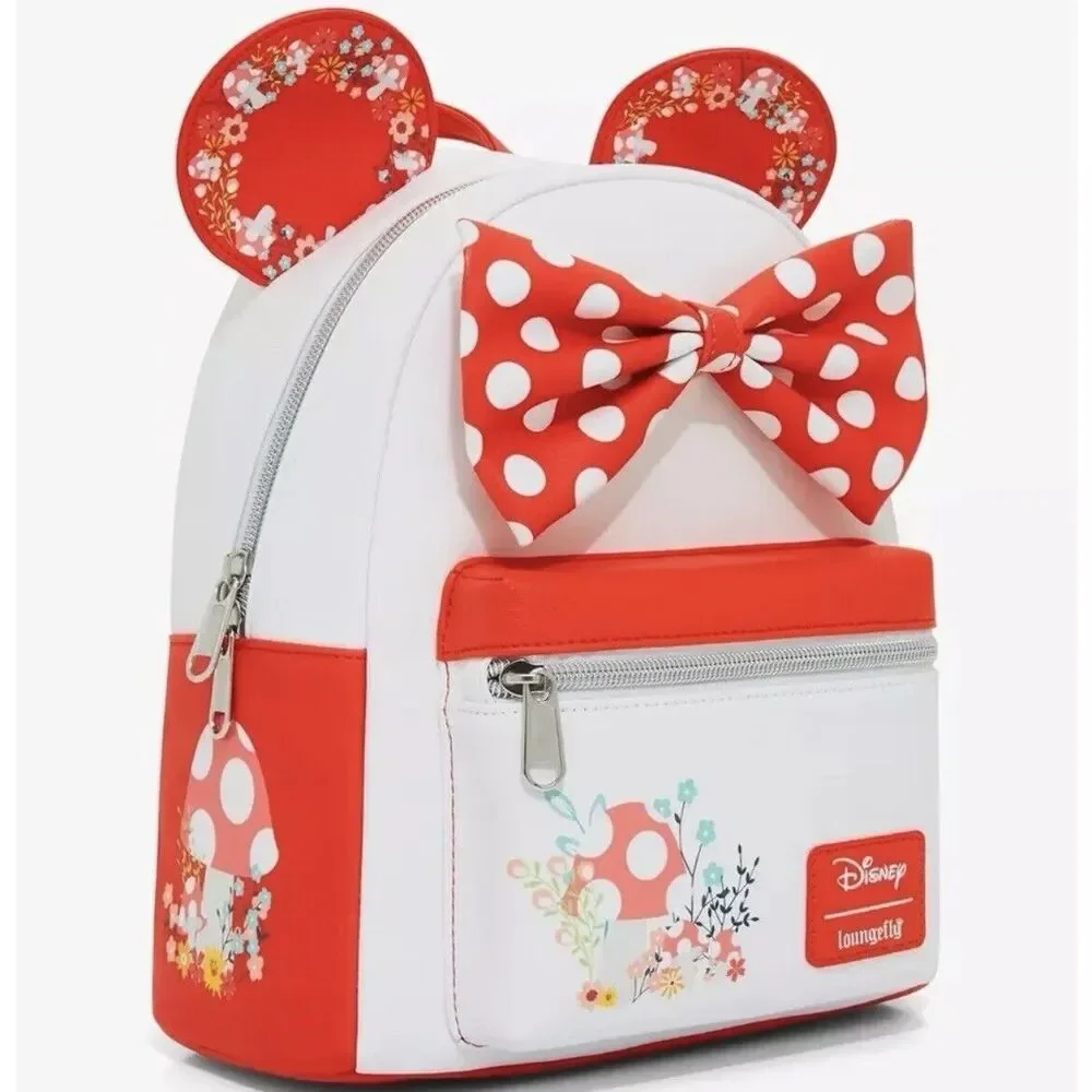 New!! Loungefly Disney Minnie Mouse Mushroom Floral Mini Backpack